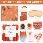 Valentines Day Gifts Basket for Her Wife,Orange Birthday Gifts for Mom Women Her Girlfriend Coworker W/Fall Cozy Socks&Blanket,Autumn Self Care Package Bath Set,Birthday,Valentines Gifts Box for Women - Image 2