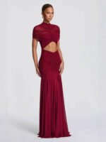 Elegant Pleated Hollow-Out Slim-Fit Dress